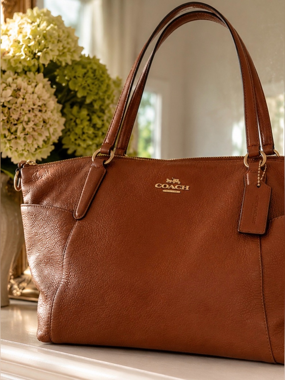 2016 Coach Ava Tote F37216 Saddle Pebble Leather Brown